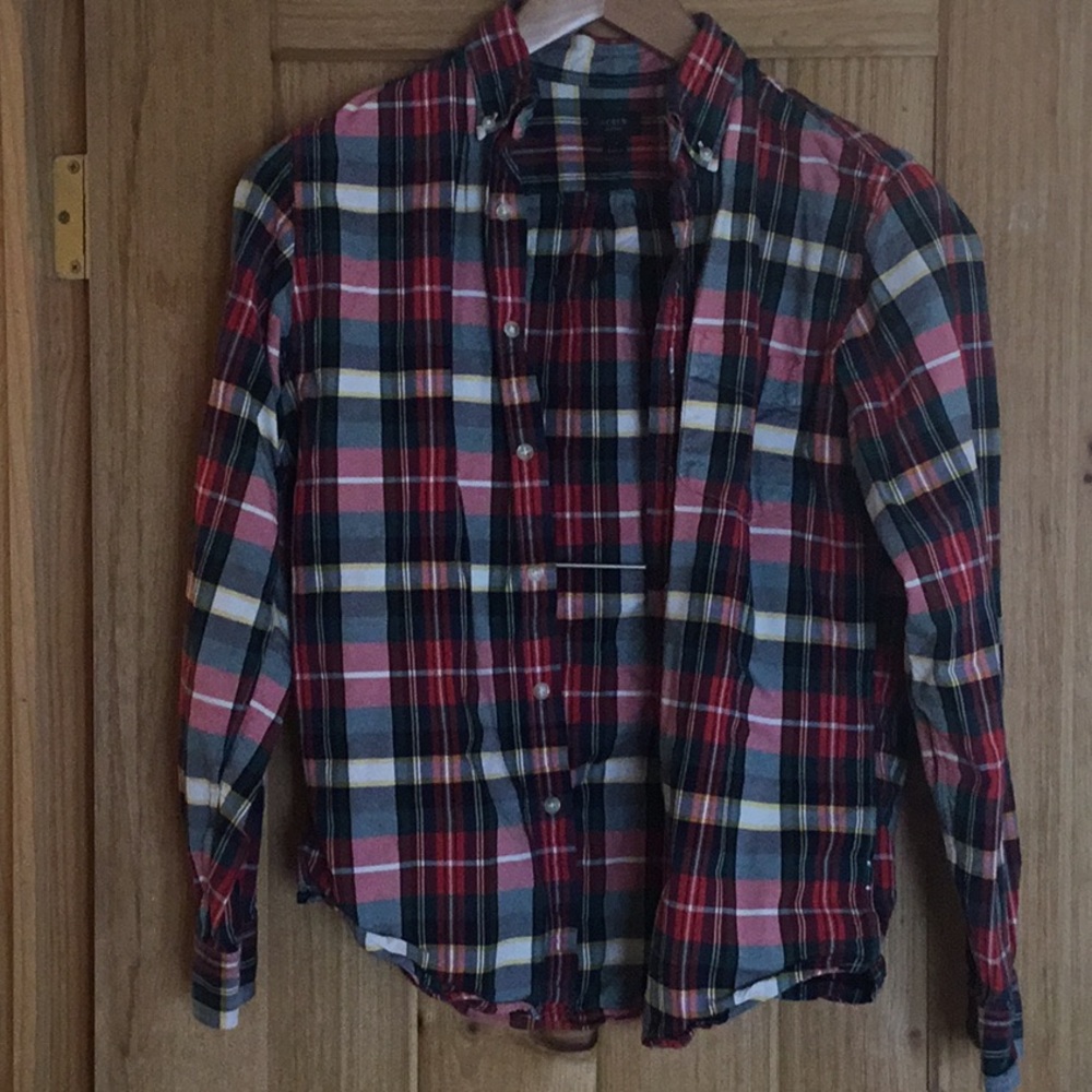 J. Crew Red and Blue Casual Button Down Shirt